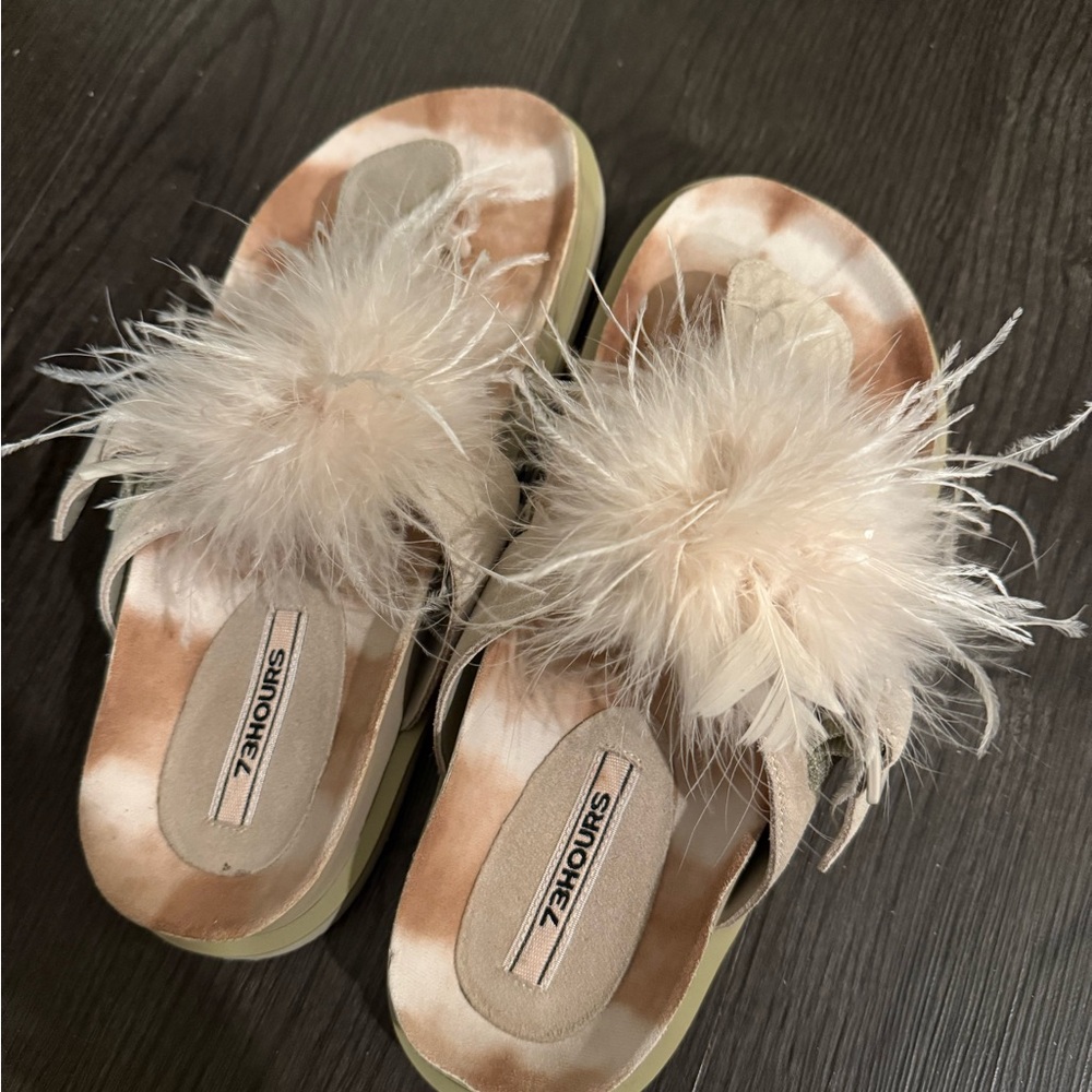 Tan Feathered Women's Sandals